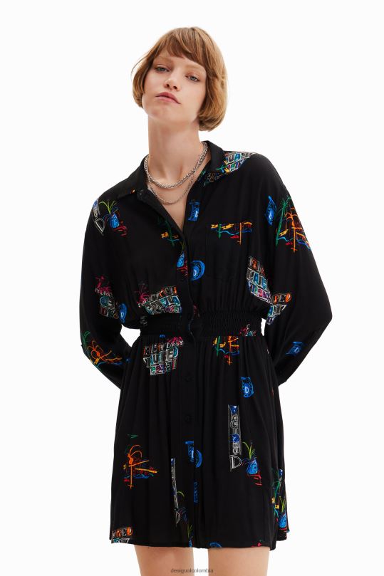 ropa 4802L719 mujer Desigual vestido camisero corto ilustrado - Desigual Colombia Medellín