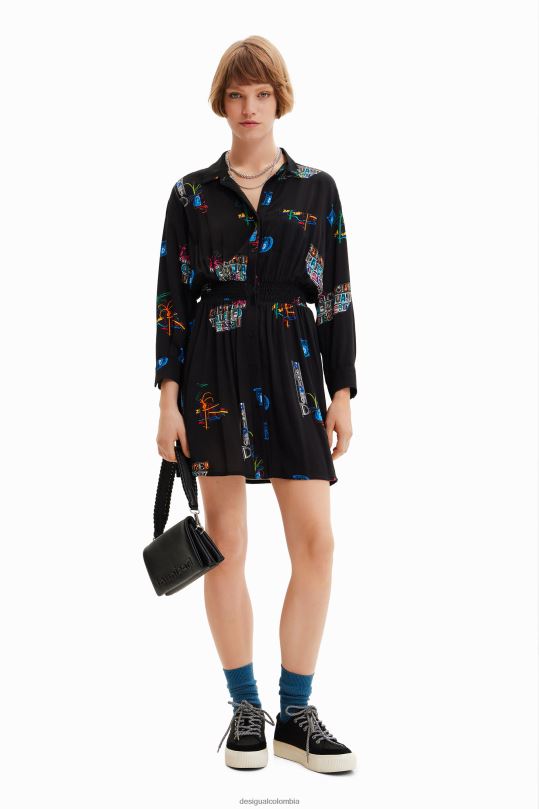 ropa 4802L719 mujer Desigual vestido camisero corto ilustrado - Desigual Colombia Medellín