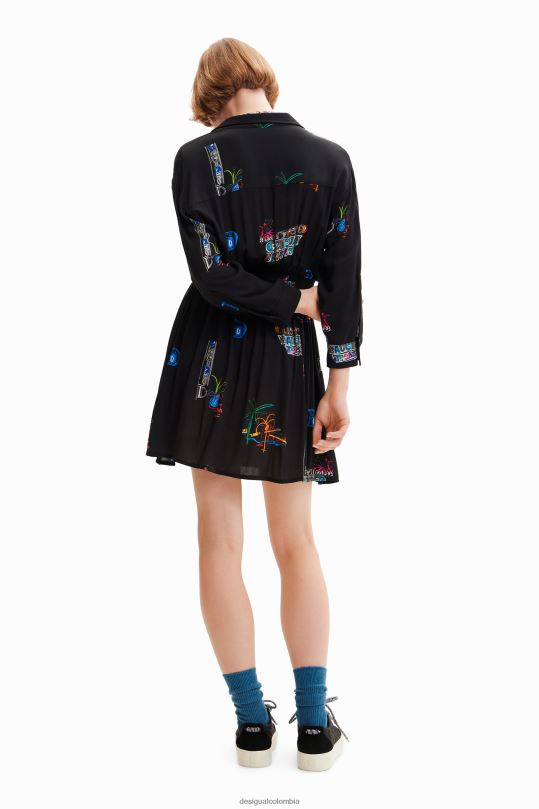 ropa 4802L719 mujer Desigual vestido camisero corto ilustrado - Desigual Colombia Medellín