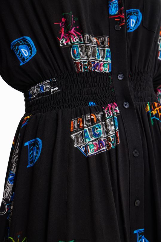 ropa 4802L719 mujer Desigual vestido camisero corto ilustrado - Desigual Colombia Medellín