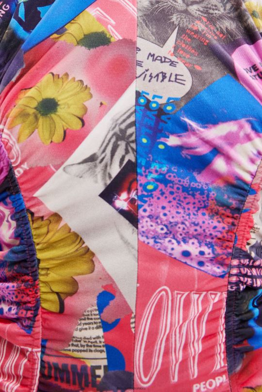 Desigual Colombia pagina oficial - ropa 4802L728 mujer Desigual vestido corto fino con diseño collage y fruncido