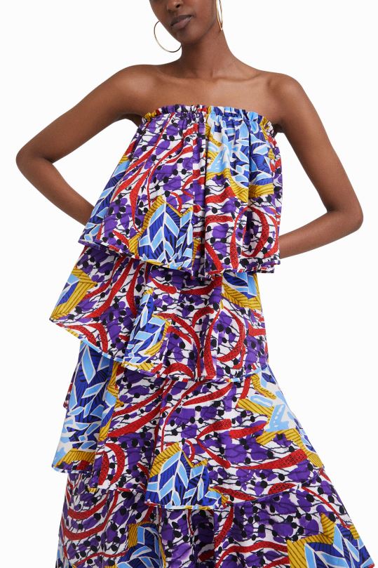 ropa 4802L778 mujer Desigual vestido largo con volantes de stella jean - Desigual sales online