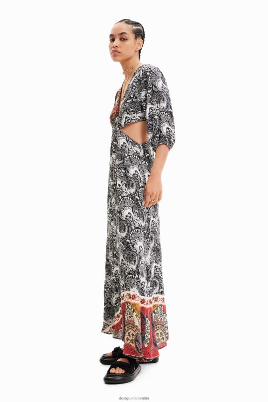 Desigual Colombia - ropa 4802L790 mujer Desigual vestido largo con aberturas y estampado de cachemira