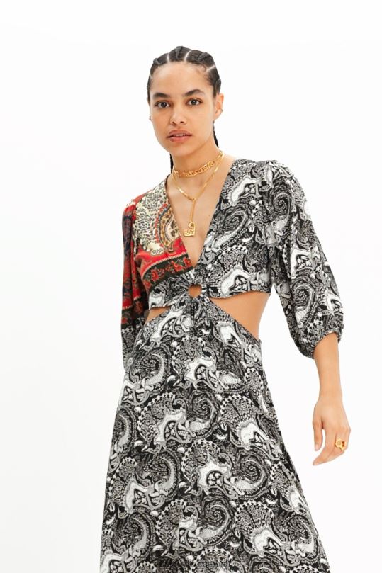 Desigual Colombia - ropa 4802L790 mujer Desigual vestido largo con aberturas y estampado de cachemira