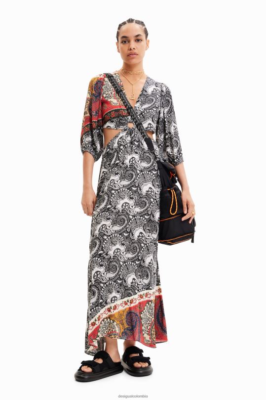 Desigual Colombia - ropa 4802L790 mujer Desigual vestido largo con aberturas y estampado de cachemira