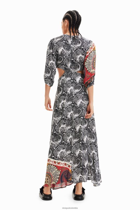 Desigual Colombia - ropa 4802L790 mujer Desigual vestido largo con aberturas y estampado de cachemira