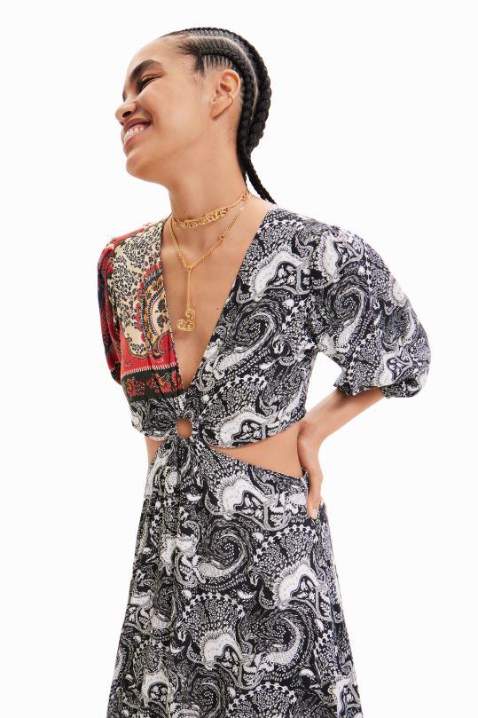 Desigual Colombia - ropa 4802L790 mujer Desigual vestido largo con aberturas y estampado de cachemira