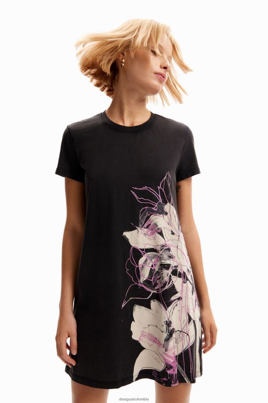 ropa 4802L824 mujer Desigual vestido estilo camiseta corto con estampado floral - Desigual Colombia rebajas