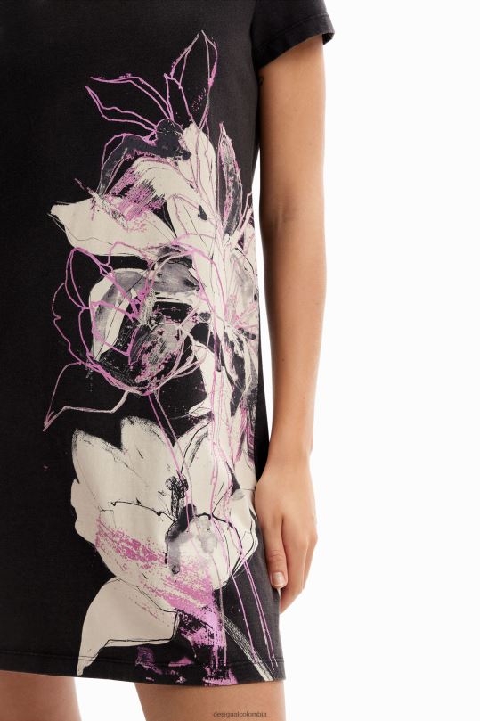 ropa 4802L824 mujer Desigual vestido estilo camiseta corto con estampado floral - Desigual Colombia rebajas