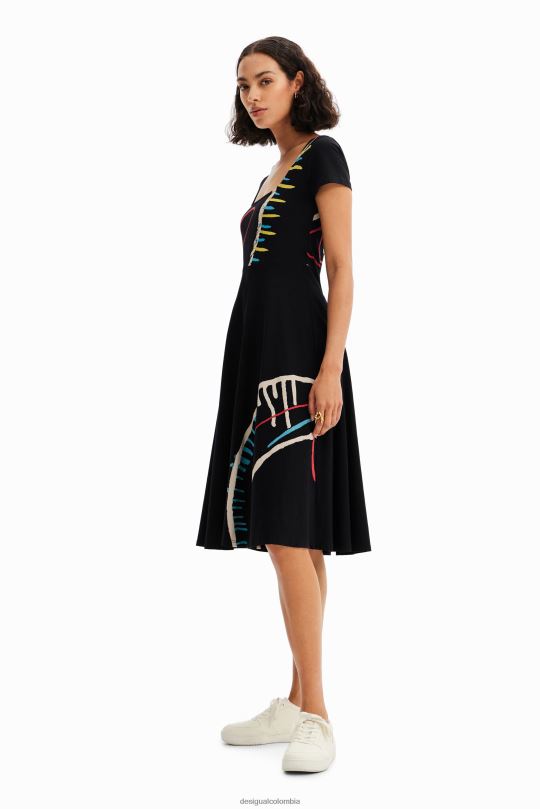 ropa 4802L860 mujer Desigual vestido artístico de punto acampanado - Desigual Colombia rebajas