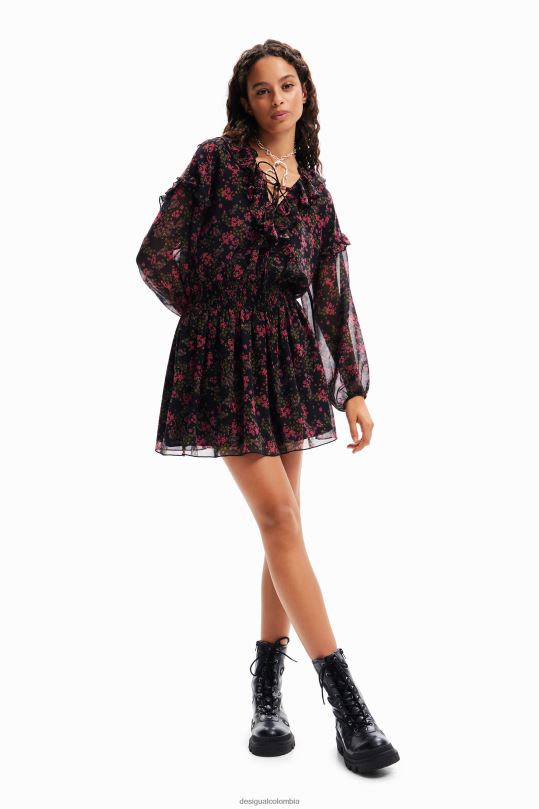 ropa 4802L86 mujer Desigual vestido corto de gasa floral - Desigual Colombia rebajas