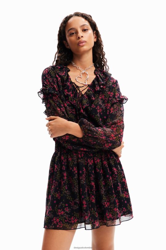 ropa 4802L86 mujer Desigual vestido corto de gasa floral - Desigual Colombia rebajas