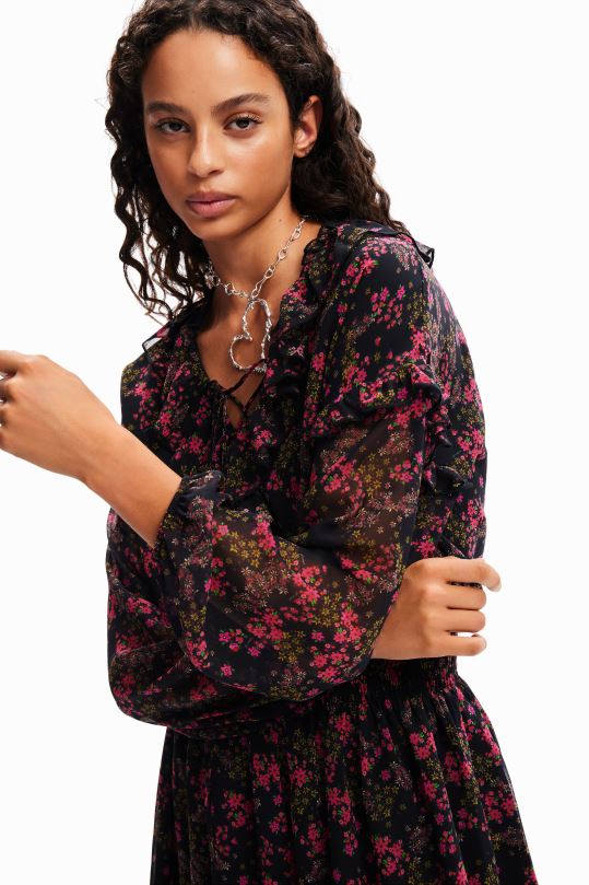 ropa 4802L86 mujer Desigual vestido corto de gasa floral - Desigual Colombia rebajas
