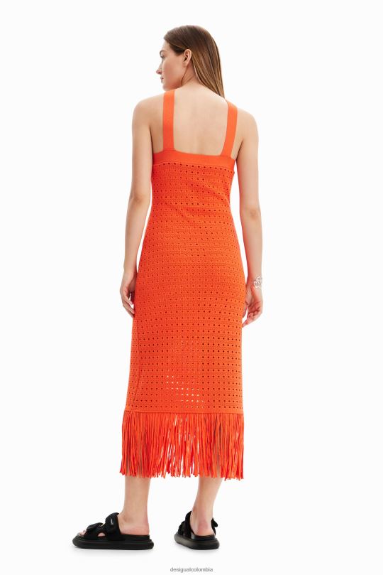 Desigual Colombia pagina oficial - ropa 4802L912 mujer Desigual vestido midi con flecos y cuello halter
