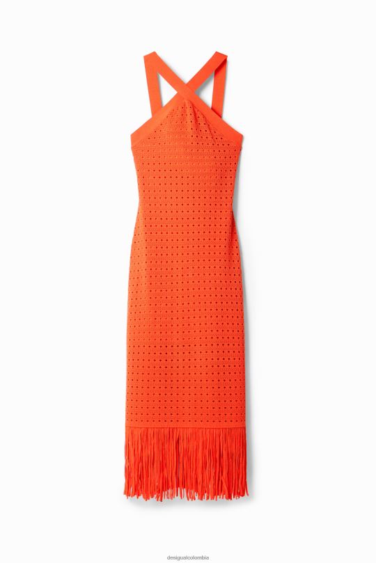 Desigual Colombia pagina oficial - ropa 4802L912 mujer Desigual vestido midi con flecos y cuello halter