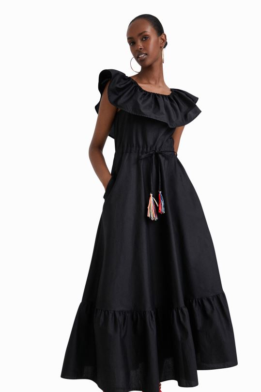 ropa 4802L934 mujer Desigual vestido midi con volantes de stella jean - Desigual Colombia rebajas