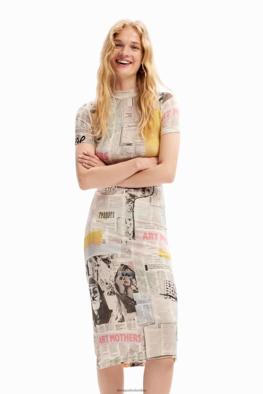 ropa 4802L941 mujer Desigual vestido midi ajustado tipo periódico - Desigual sale damen