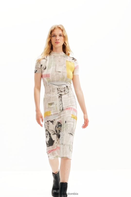 ropa 4802L941 mujer Desigual vestido midi ajustado tipo periódico - Desigual sale damen