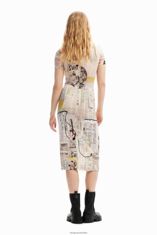 ropa 4802L941 mujer Desigual vestido midi ajustado tipo periódico - Desigual sale damen