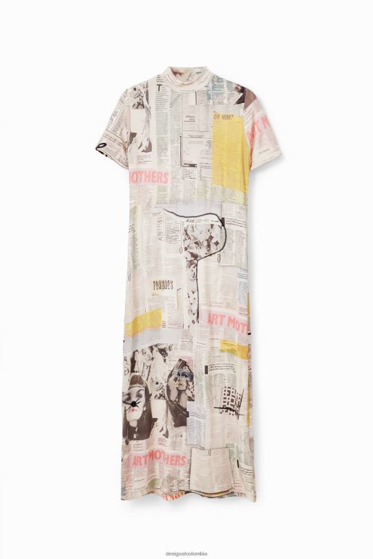 ropa 4802L941 mujer Desigual vestido midi ajustado tipo periódico - Desigual sale damen