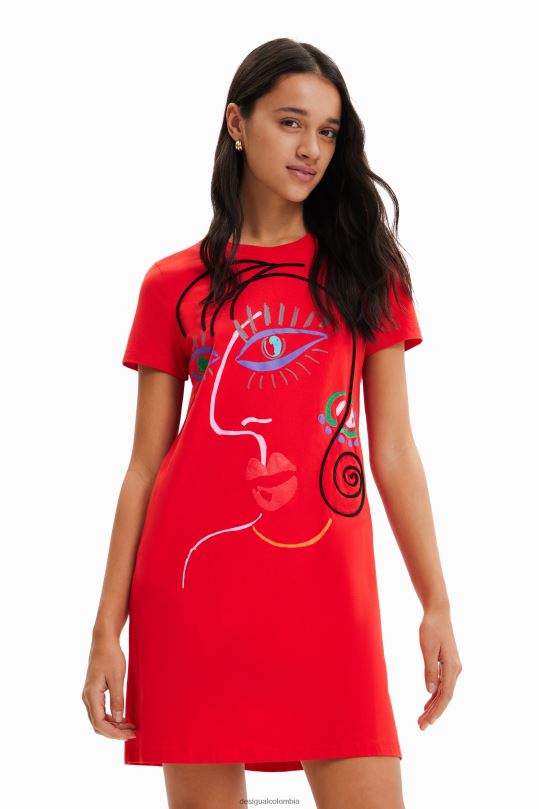 ropa 4802L945 mujer Desigual vestido estilo camiseta con cara artística - Desigual sales online
