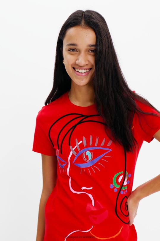 ropa 4802L945 mujer Desigual vestido estilo camiseta con cara artística - Desigual sales online