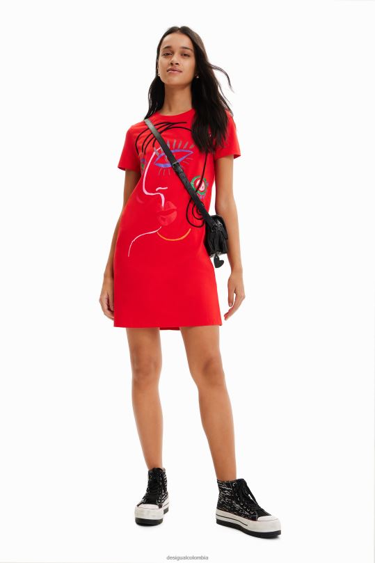 ropa 4802L945 mujer Desigual vestido estilo camiseta con cara artística - Desigual sales online