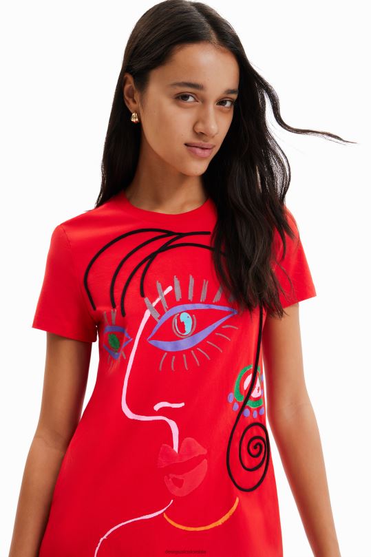 ropa 4802L945 mujer Desigual vestido estilo camiseta con cara artística - Desigual sales online