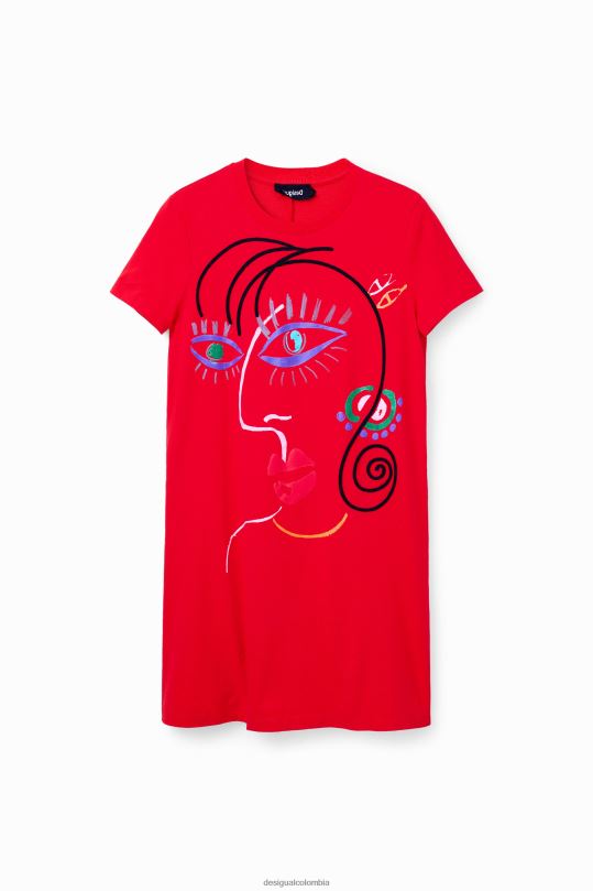 ropa 4802L945 mujer Desigual vestido estilo camiseta con cara artística - Desigual sales online