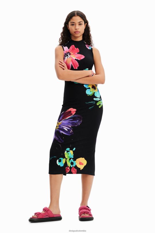 Desigual Colombia - ropa 4802L958 mujer Desigual vestido midi de canalé floral