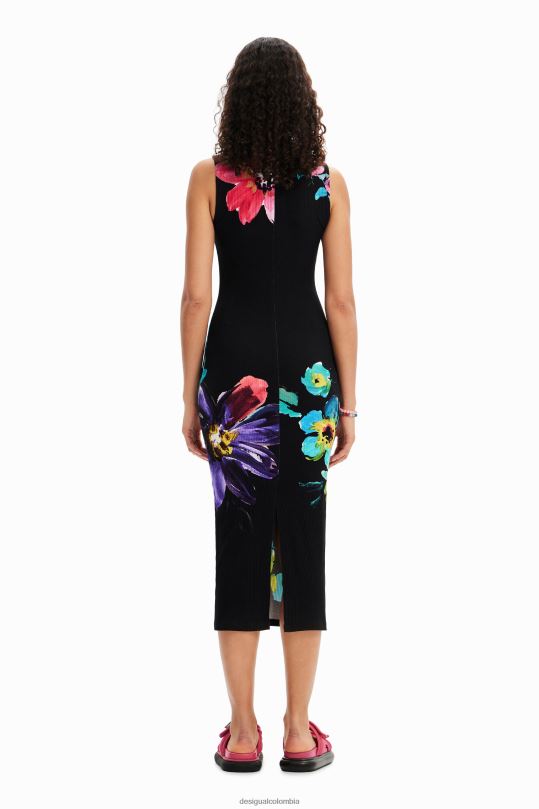 Desigual Colombia - ropa 4802L958 mujer Desigual vestido midi de canalé floral