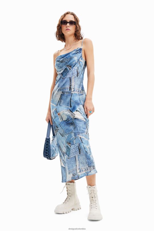 ropa 4802L98 mujer Desigual vestido midi de mezclilla con patchwork - Desigual Colombia Medellín