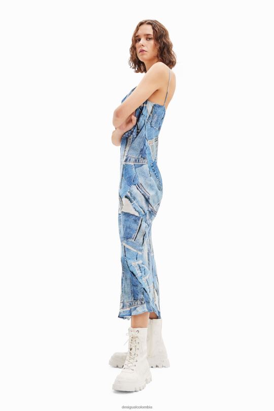 ropa 4802L98 mujer Desigual vestido midi de mezclilla con patchwork - Desigual Colombia Medellín