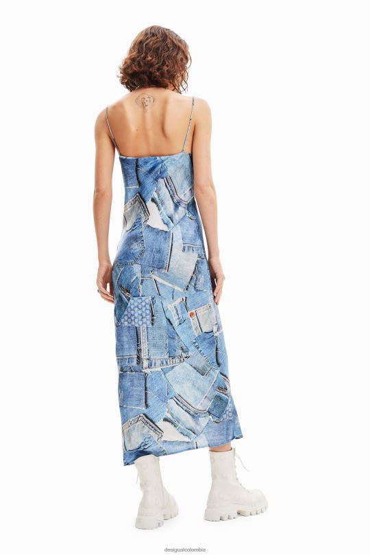ropa 4802L98 mujer Desigual vestido midi de mezclilla con patchwork - Desigual Colombia Medellín