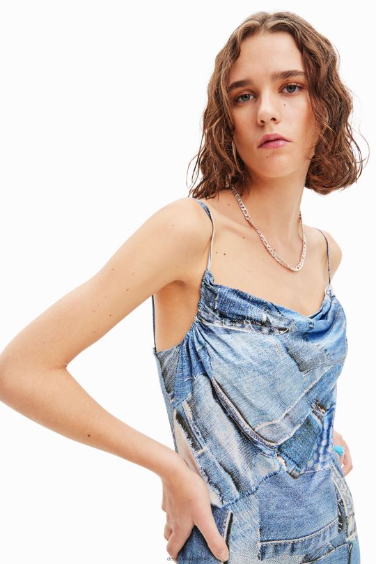 ropa 4802L98 mujer Desigual vestido midi de mezclilla con patchwork - Desigual Colombia Medellín
