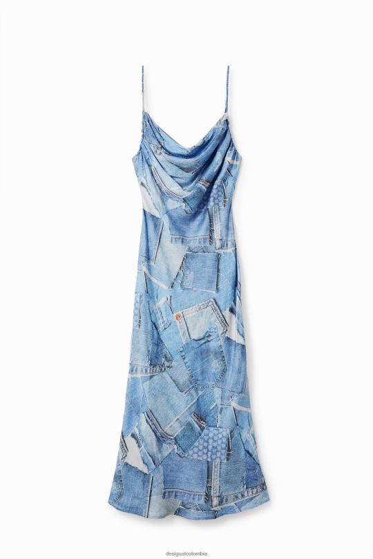 ropa 4802L98 mujer Desigual vestido midi de mezclilla con patchwork - Desigual Colombia Medellín