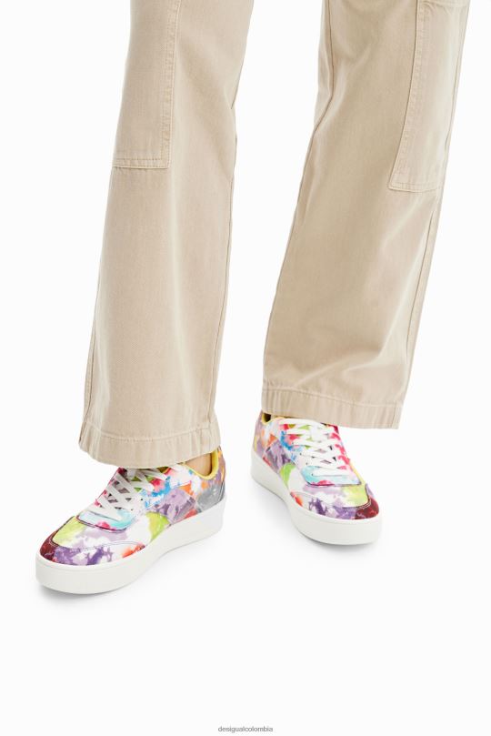 Desigual Colombia pagina oficial - calzado 4802L1503 mujer Desigual zapatillas con plataforma y patchwork en acuarela
