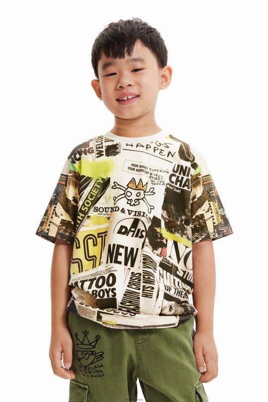 ropa 4802L1781 chico Desigual camiseta de manga corta con estampado de periódico - Desigual Colombia Medellín