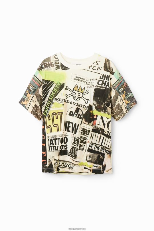 ropa 4802L1781 chico Desigual camiseta de manga corta con estampado de periódico - Desigual Colombia Medellín