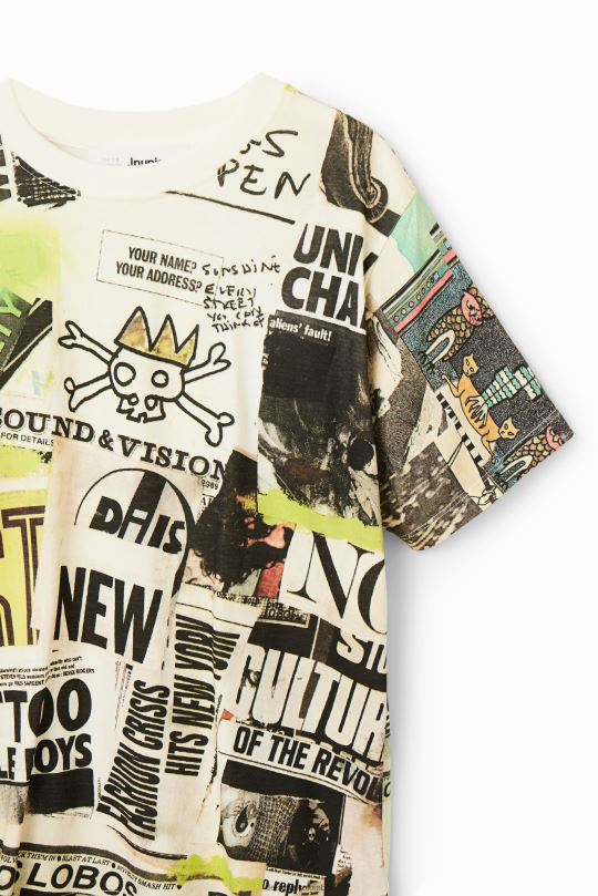 ropa 4802L1781 chico Desigual camiseta de manga corta con estampado de periódico - Desigual Colombia Medellín