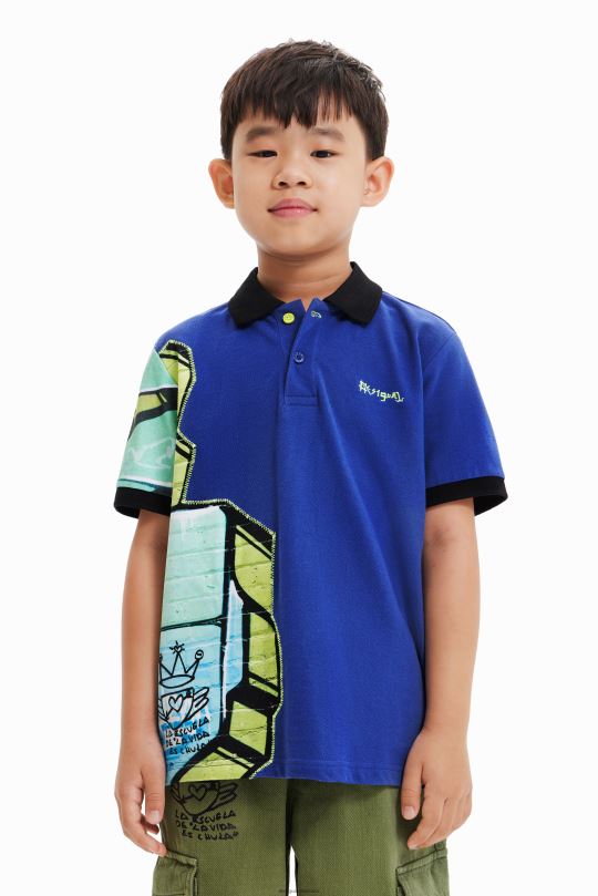 ropa 4802L1823 chico Desigual playera tipo polo con grafiti - Desigual sales online