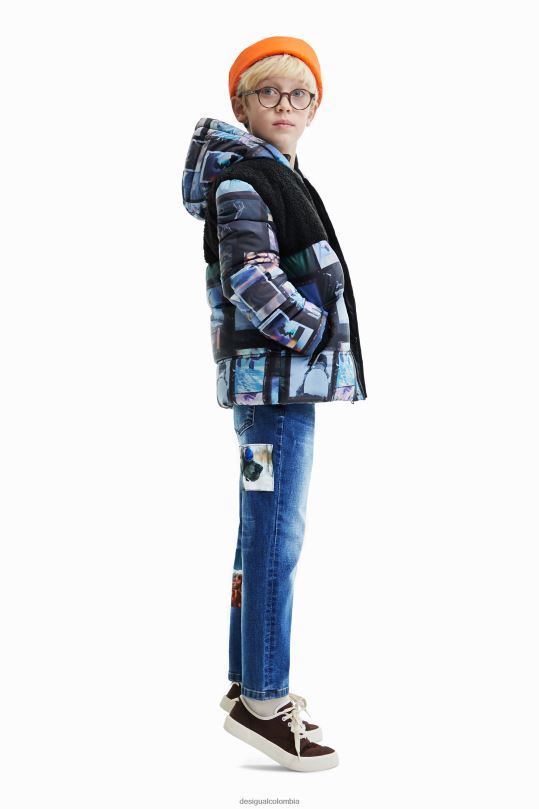 ropa 4802L1765 chico Desigual chaqueta acolchada con collage de fotos - Desigual shop
